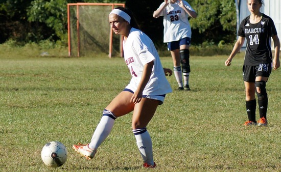 Arbachesky Leads Blues Offense With Three; Women's Soccer Pulls Away From Harcum, 5-3